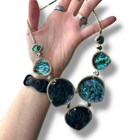 Kendra Scott NWOT Rebecca Abalone Shell Rare Style Gold Tone Statement Necklace - Picture 5 of 9